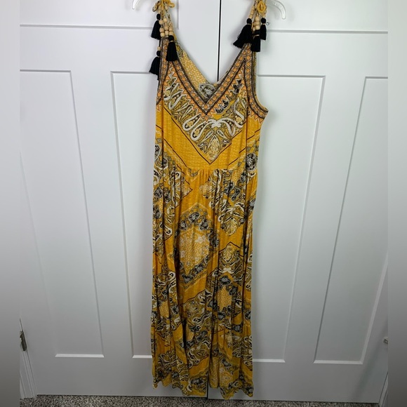 Soft Surroundings LARGE Indha Maxi Dress Yellow Embroidered Beads Boho - Picture 5 of 12
